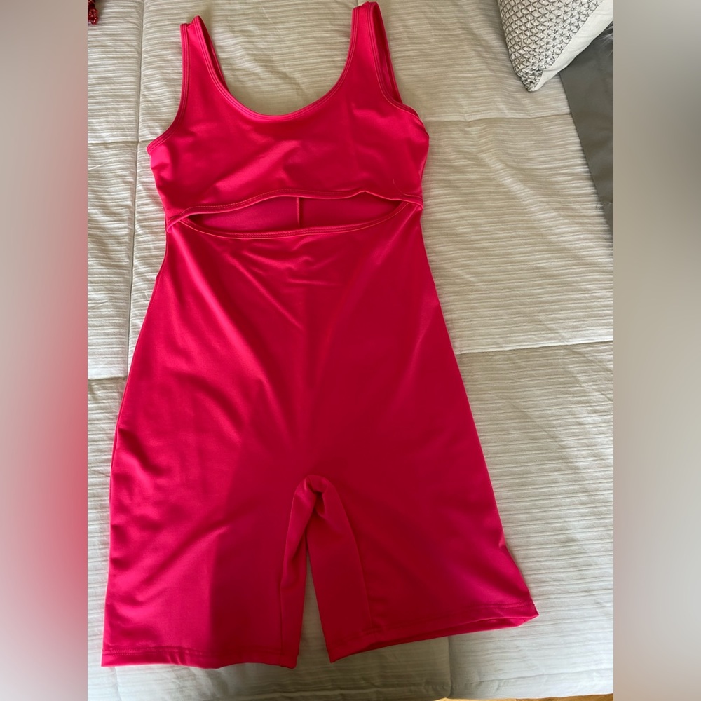 Neon pink spandex cutout romper